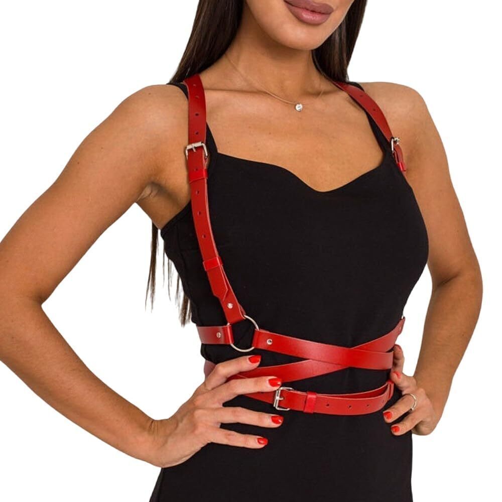 6424 Gothic Leather Waist Harness Belt - Adjustable Chest Vest Body Harness